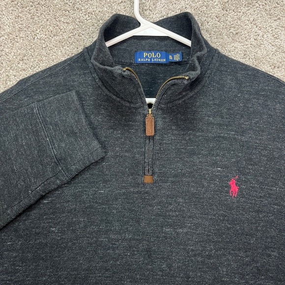 Polo‎ Ralph Lauren Men's Gray Sweater XL Quarter Zip Pullover Cotton Knit